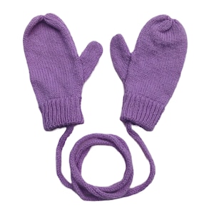 Kids Lilac/Light Purple Mittens on a string / Knitted in Soft Lambswool for children boys/girls age 1 to 10 years by Karen Knits Shop