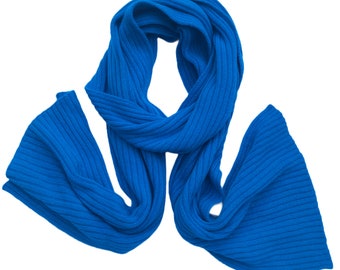 Peacock Blue Wool Scarf / Ribbed Knitted Lambswool Lightweight Neck Warmer / Adult Size for women or men / Handmade by Karen Knits Shop