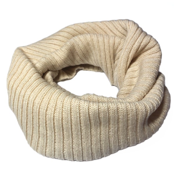 Oatmeal Snood / Cream Ribbed Lambswool Knitted Neck Warmer / Unisex Design for Women or Men by Karen Knits Shop