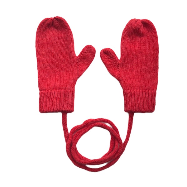 Moufles rouges sur fil pour enfants garçons/filles - disponibles en différentes tailles / Gants enfants tricotés en laine d'agneau douce de Karen Knits Shop