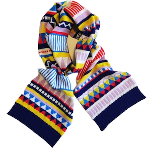 Knitted Scarf / Colourful Lambswool Geometric Fairisle / Adult Size / Women’s scarf / Men’s scarf / Handmade in UK