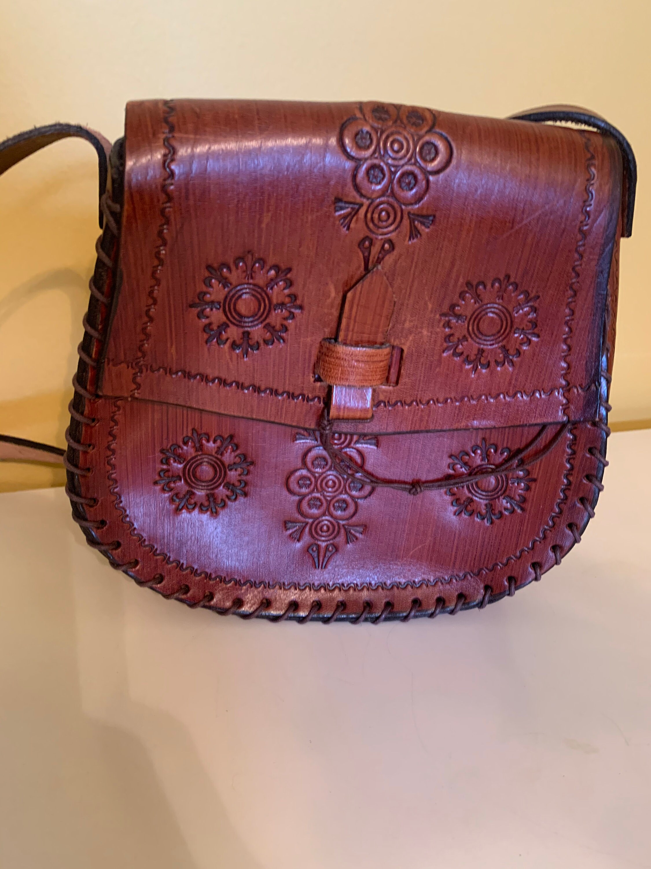 vintage leather tooled bag