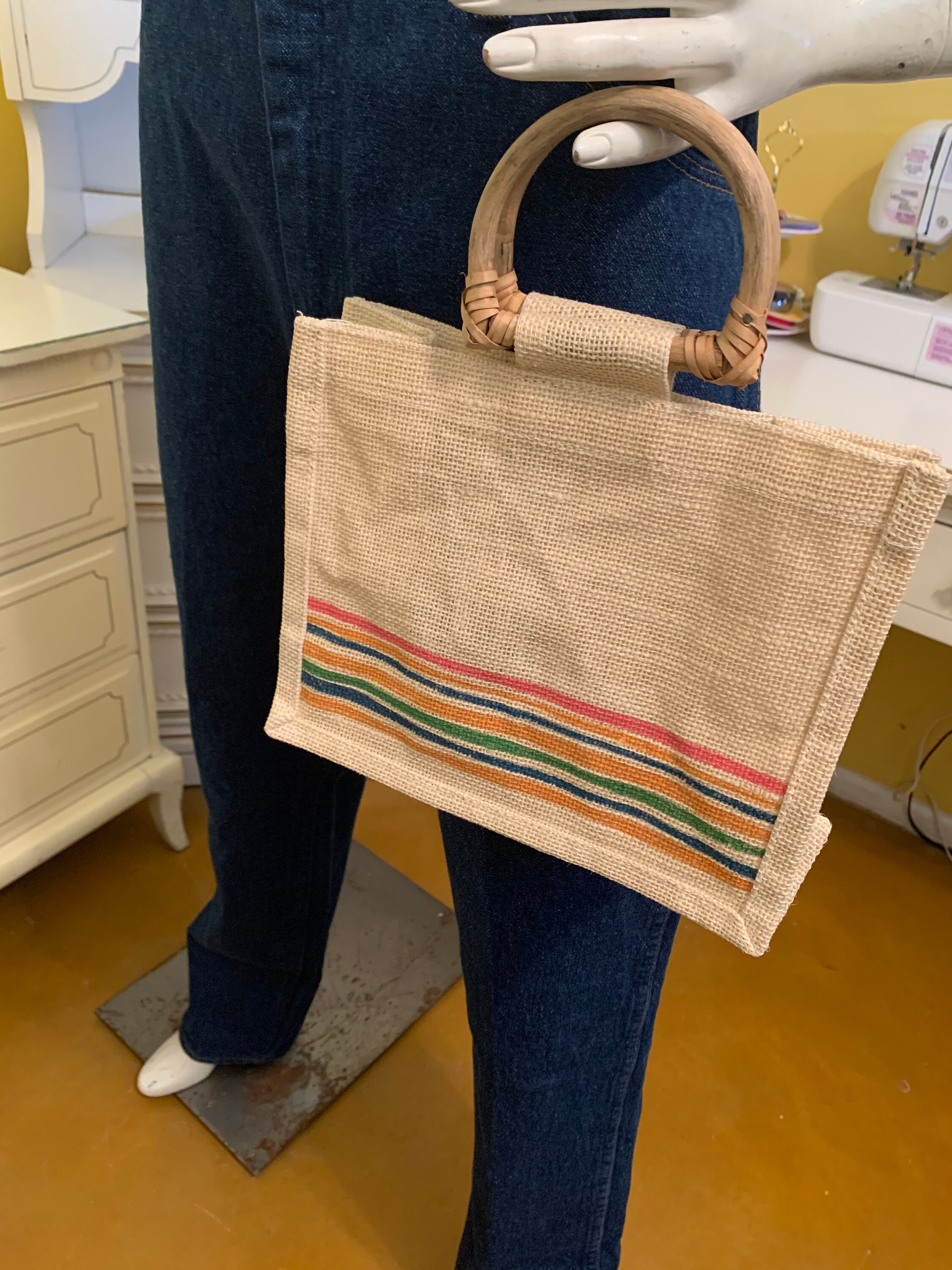 Vintage Bag With Wooden Handles Etsy UK