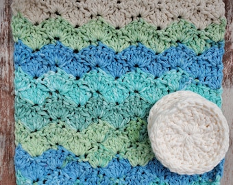 Beachcomber Crochet Spa Set PDF Pattern, Crochet Washcloth, Face Scrubbie Beginner Friendly Pattern