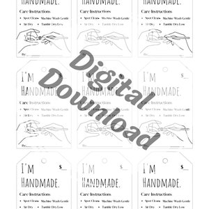 I&#39;m Handmade - Blanket Price Tag/Care Instructions Sheet - Crochet