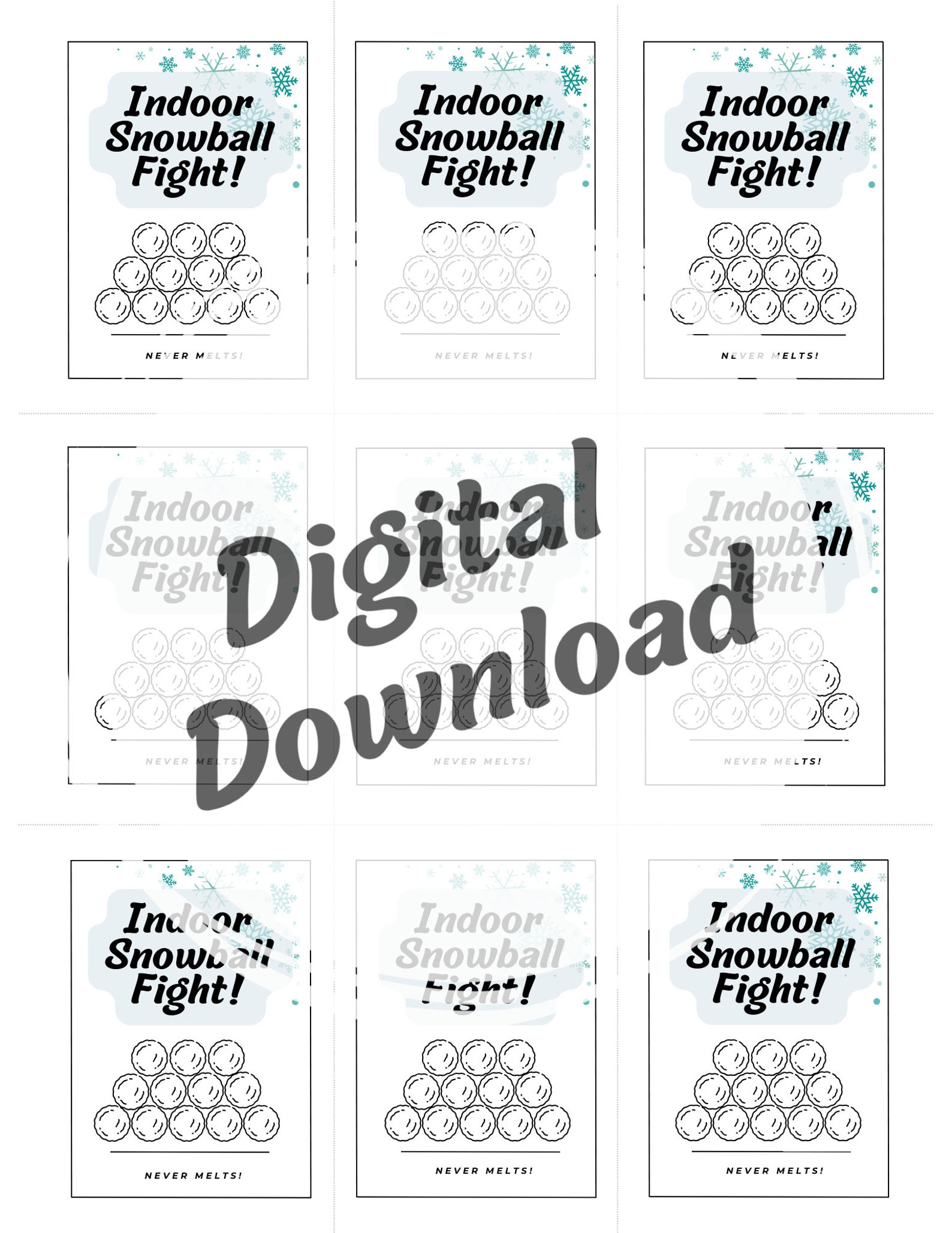 Indoor Snowball Fight Printable Tags - Crochet Business Printables - Etsy