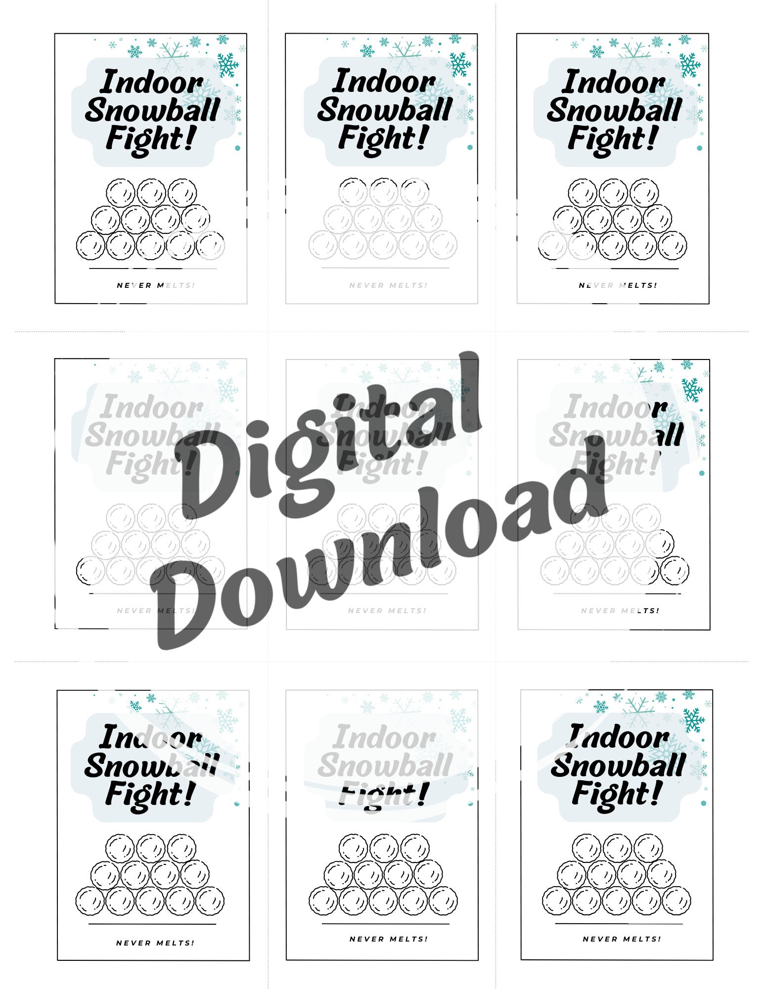 Indoor Snowball Fight Printable Tags - Crochet Business Printables