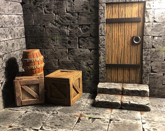 1/12 Scale Dungeon Basement DIORAMA Display For Action Figures +crates/barrel