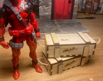 Set of two wooden action figure crates.