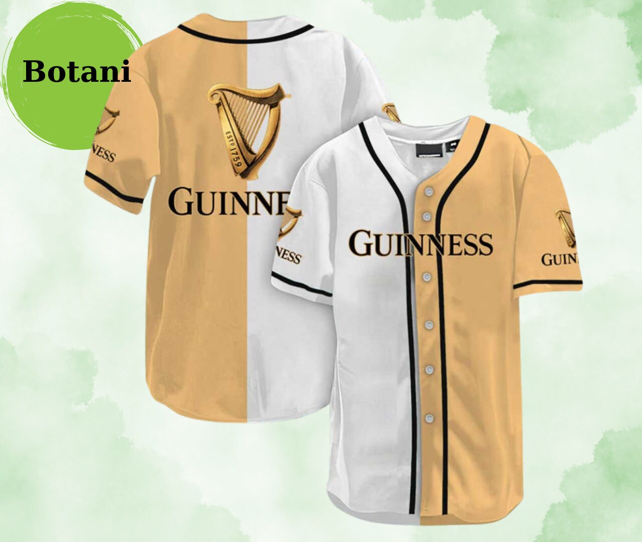 White And Beige Guinness Baseball Jersey