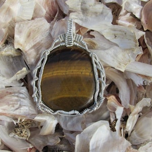 Sunship ~ Tiger Eye Wire Wrapped Pendant ~ .925 Sterling Silver Wire
