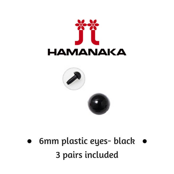 3 x Pair - Hamanaka 6mm Black Eyes for Making Dolls and Toys. Doll Making Accessory.