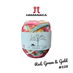 Hamanaka Eco-Andaria Colorido hilo estilo rafia - Rojo, Verde, Oro 226 - Ideal para bolsos de ganchillo, carteras, sombreros y más!