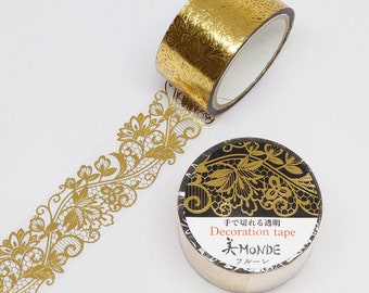 Kamiiso Monde Clear Decorative Tape - Gold Floral Pattern (Made in Japan)