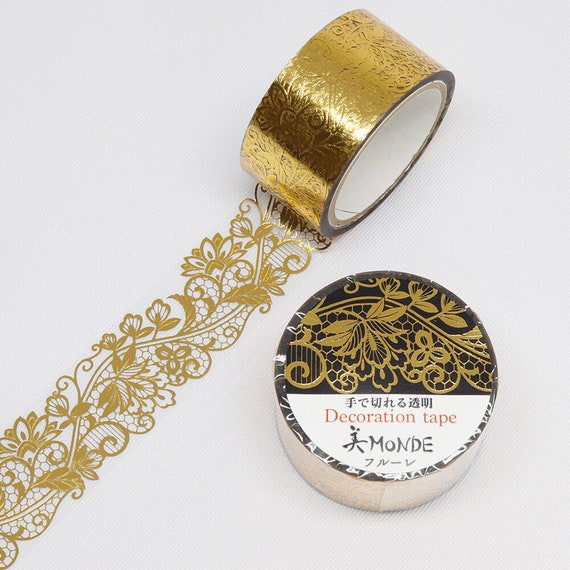 Kamiiso Monde Clear Decorative Tape Gold Floral Pattern made in Japan 