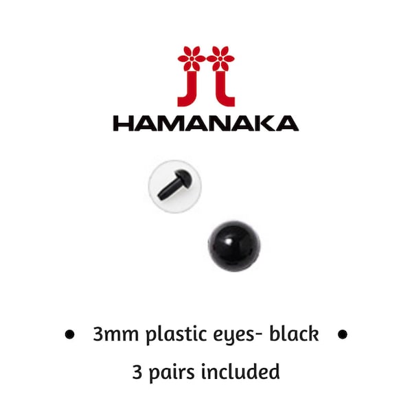 3 x Pair - Hamanaka 3mm Black Eyes for Making Dolls and Toys. Doll Making Accessory.
