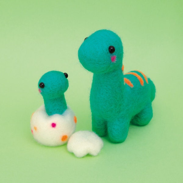 Japanese Hamanaka Neon Aclaine Needle Felting Kit - Brachiosaurus Dinosaur with Baby (Japanese instructions)