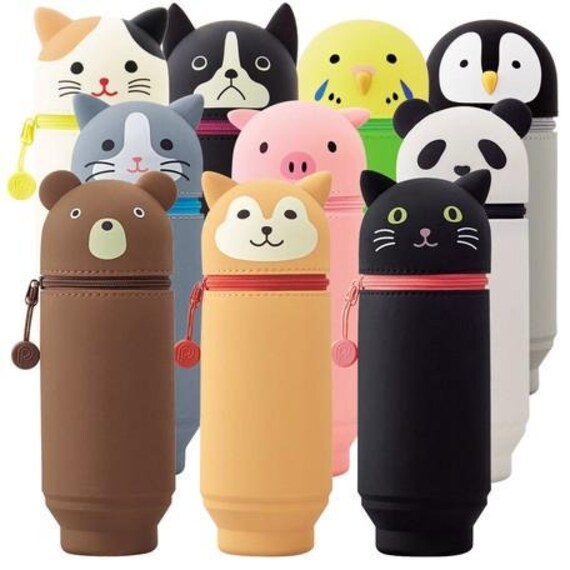 Lihit Lab. PuniLabo, Stand Pen Case, Big (Gray Cat)