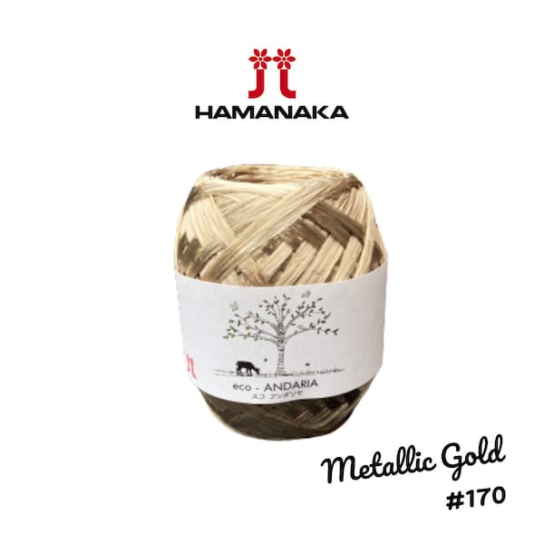 Hamanaka Eco-Andaria Raffia Style Yarn - Metallic Gold #170 - Great for Crochet Bags, Purses, Hats & More!