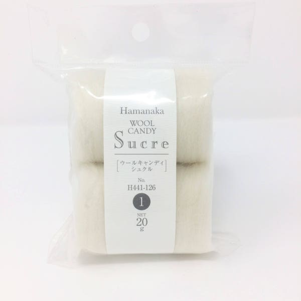 Hamanaka Wool Candy Sucre- 20g White. Quality Felting Wool Roving