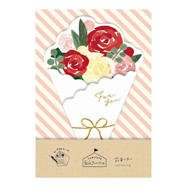 Furukawa Paper Works - Paquete de tarjetas de regalo de ramo de flores - Rosas