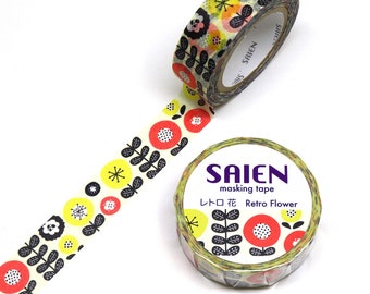 Kamiiso SAIEN Washi Tape - Fleur rétro (Made in Japan)