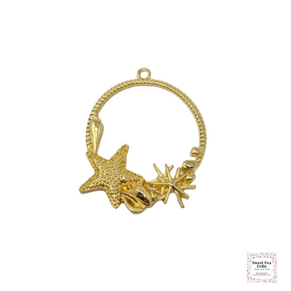 Resin Open Back Bezel - Golden Shells and Starfish - UV Resin Jewellery Findings