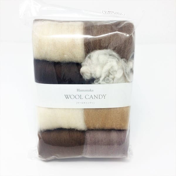 Serie Hamanaka Wool Candy Felt Wool - Set 8 colori - Marrone. Rovere di lana infeltrita di alta qualità dal Giappone!
