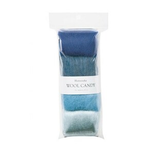 Hamanaka Wool Candy Felt Wool Series- 4 Colour Set- Blue. Japanese Felting Wool Roving. 40g total.