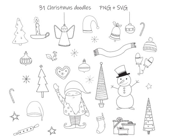 Christmas Clipart Png And Svg Hand Drawn Christmas Doodle Etsy