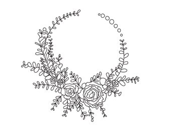 Couronne de fleurs rustique dessinée à la main svg, couronne png, couronne de feuilles utilisation commerciale