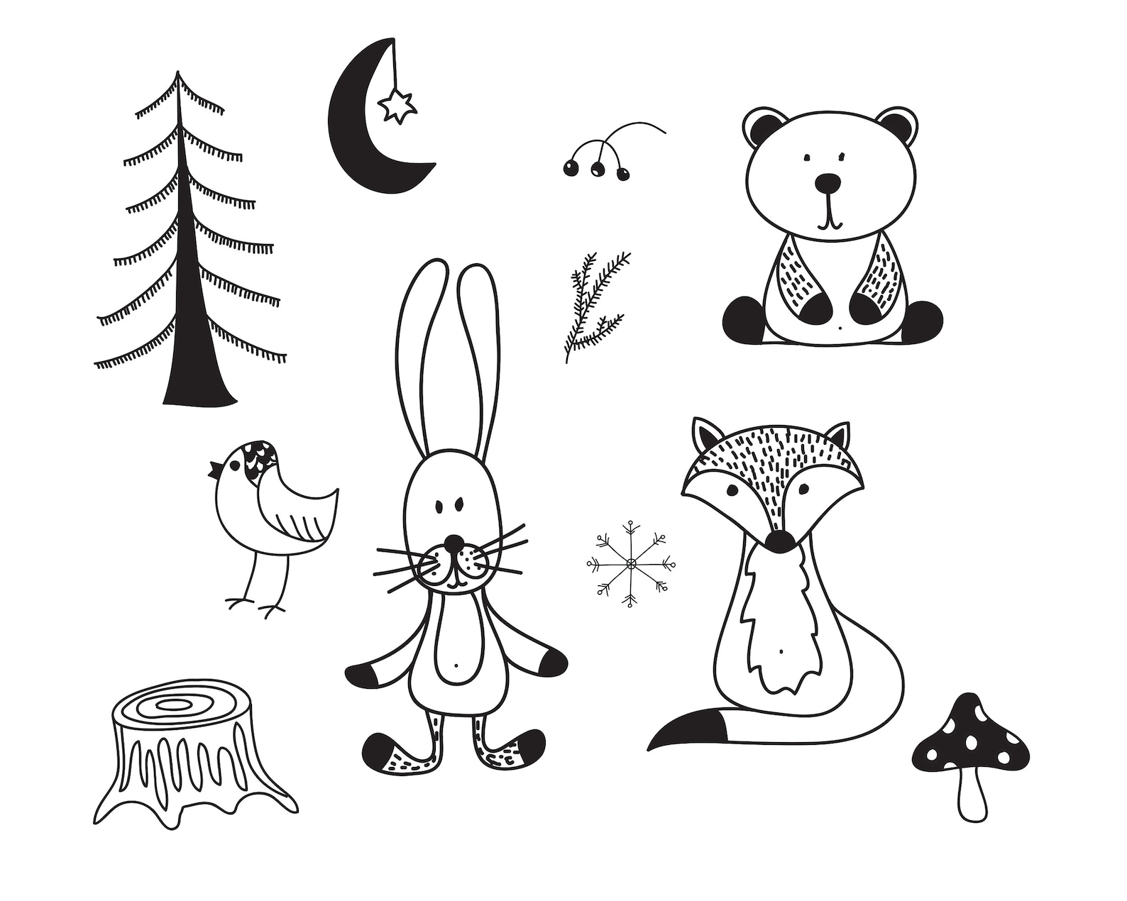 Woodland Animals Doodle, Forest Clipart Svg, Woodland Commercial Use - Etsy