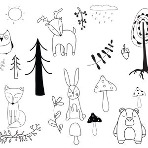 Clipart d’animaux de bois, svg de clipart de forêt, utilisation commerciale boisée