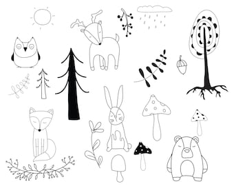 Clipart d’animaux de bois, svg de clipart de forêt, utilisation commerciale boisée