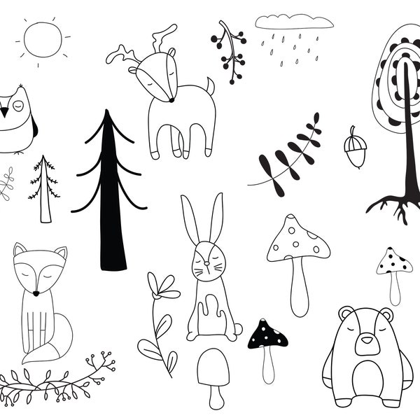 Woodland animals clipart, forest clipart svg, woodland commercial use