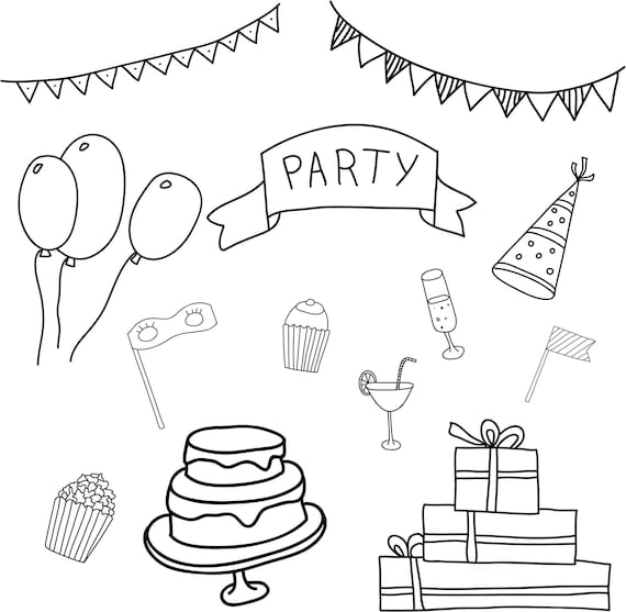Partei Doodle Svg Geburtstag Clipart Etsy