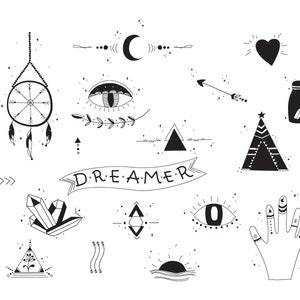 Boho style doodle clipart set - Hygge svg - Boho Christmas svg - Hand drawn doodles svg - Bohemian
