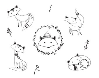 Cute foxes woodland doodles, woodland animals, fox drawing