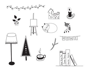 Hygge clipart svg, scandinave clipart png de Noel, maison confortable