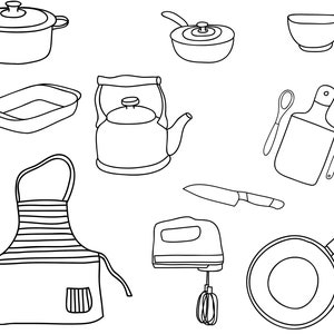 Kitchen doodle svg png, house objects