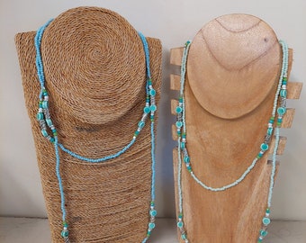 Long beaded necklace with leaf detail