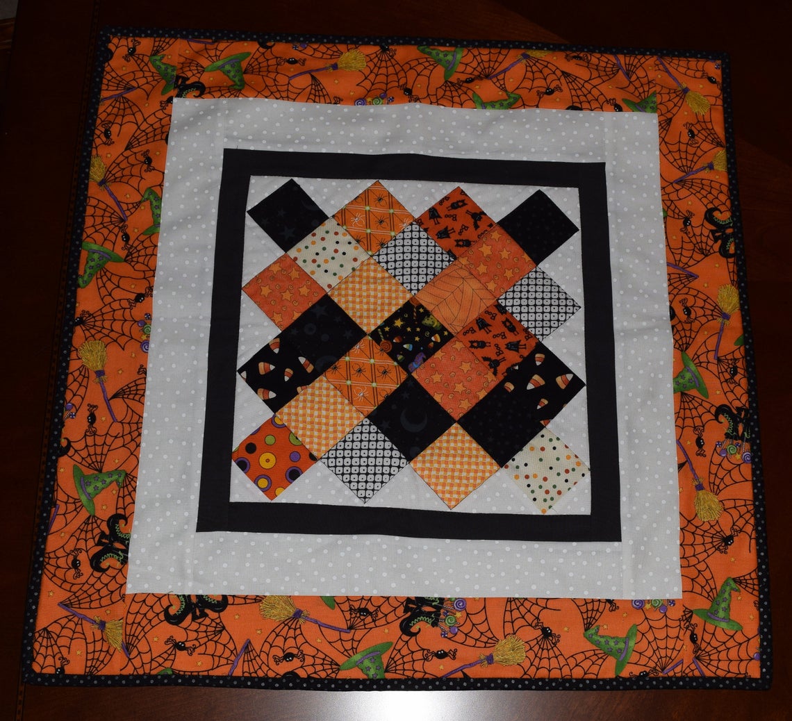 Halloween Quilted Table Topper 22 Square Etsy