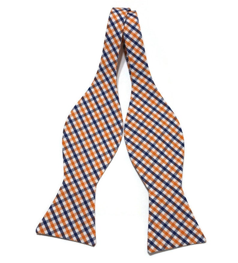 Orange /& Navy Blue Tattersall Check Mens Bow Tie~Cotton Bow Tie~Self Tie~Pre-tied Bow Tie~Wedding Tie~Anniversary Gift~Gingham~Plaid~Auburn