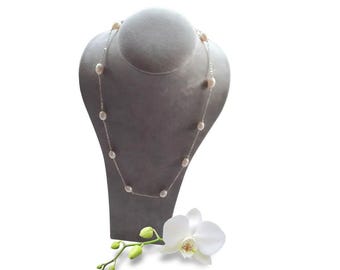 8-10mm AA white pearl station necklace