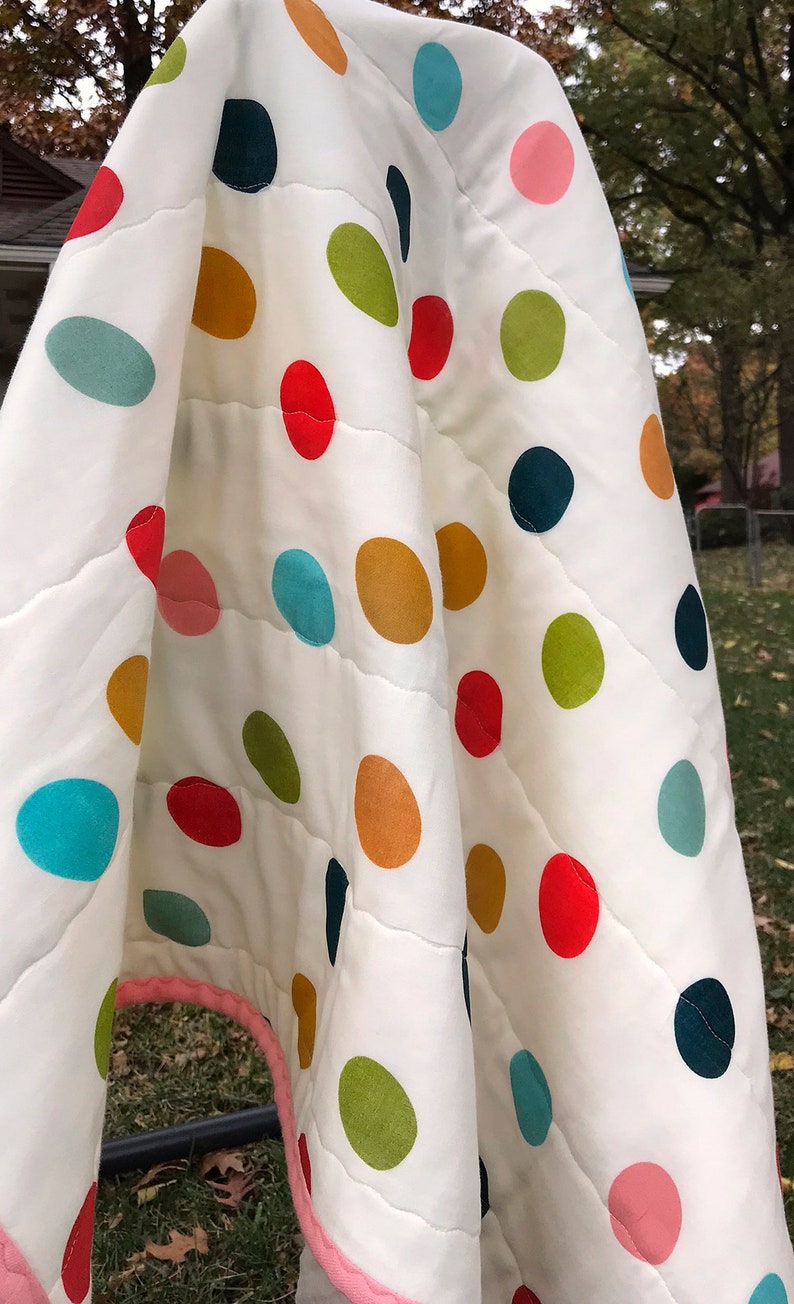 Double Gauze Quilted Blanket Pop Dots Fabric Pink Aqua Etsy