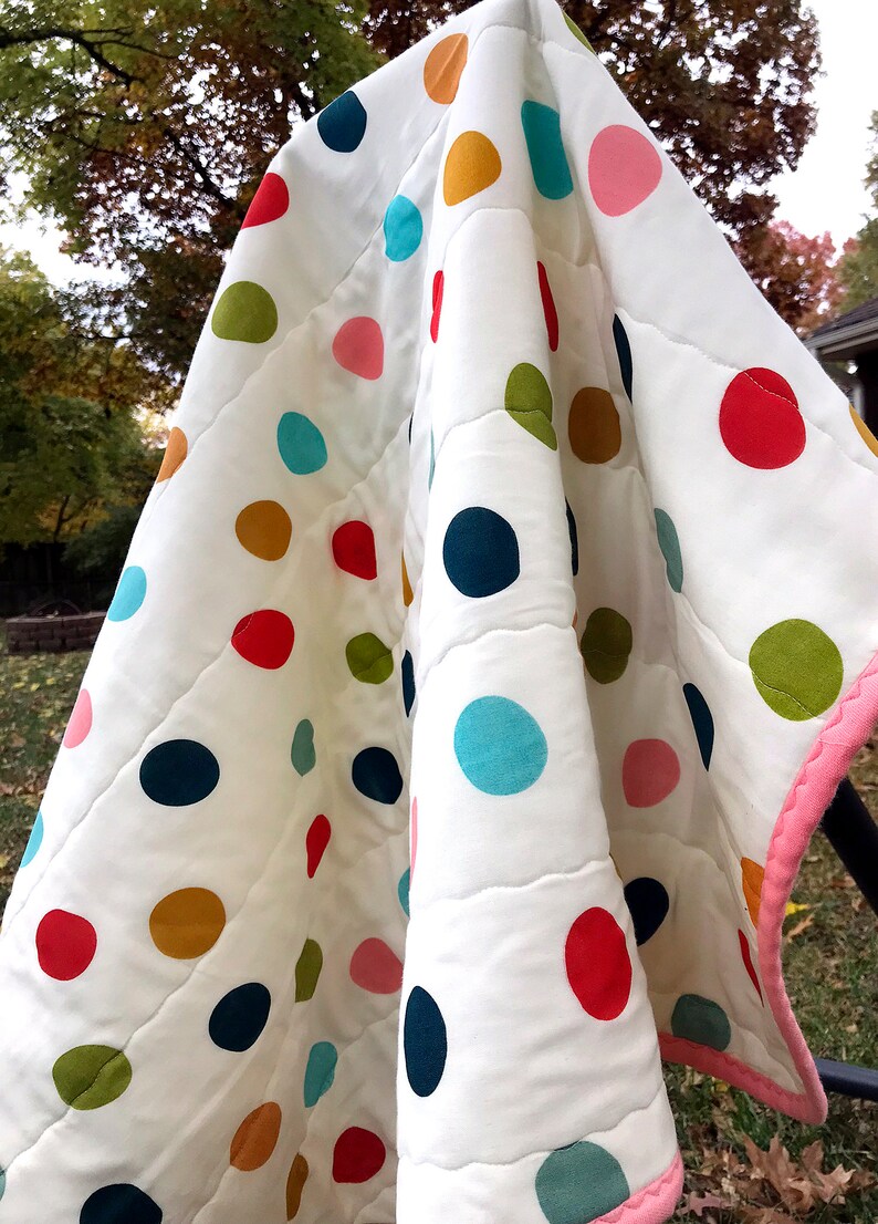 Double Gauze Quilted Blanket Pop Dots Fabric Pink Aqua Etsy
