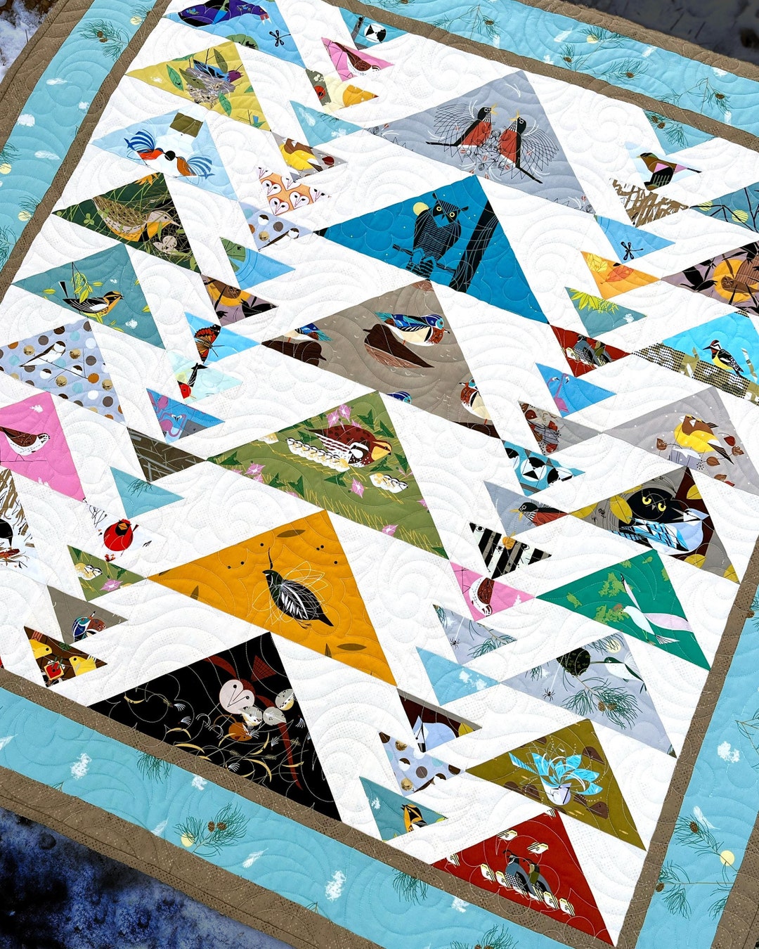 Flying Goose Pathwork Charley Harper Bird Wall Quilt, Flying Geese Patchwork, Gender Neutral ...