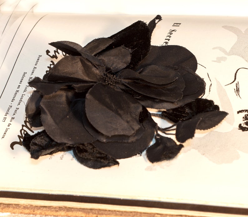 Flower Gothic, Black flower, Silk Extra Large 18cm Rose, Millinery Fascinator Flower, Hat Mount, Black velvet flower Gothic, Antique Flower image 2