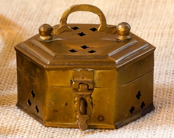 Box Indian Small Brass, Cricket Box, Trinket Box, Incense Box, Jewelry Box