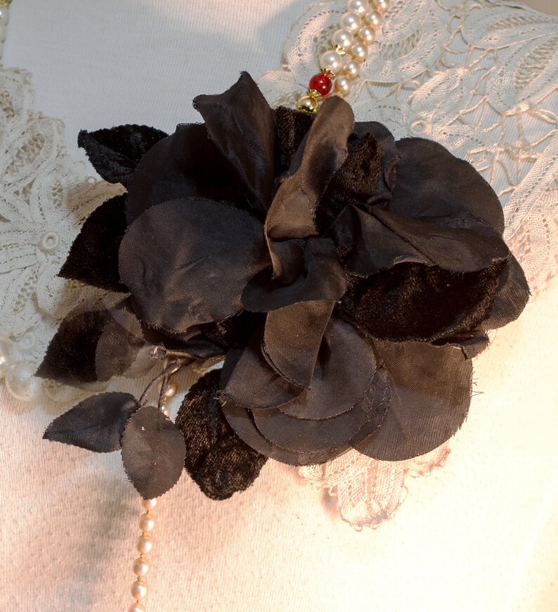 Flower Gothic, Black flower, Silk Extra Large 18cm Rose, Millinery Fascinator Flower, Hat Mount, Black velvet flower Gothic, Antique Flower image 9